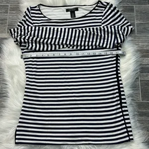 White House Black Market Navy and White Striped Long Sleeve Shirt thumbnail 5