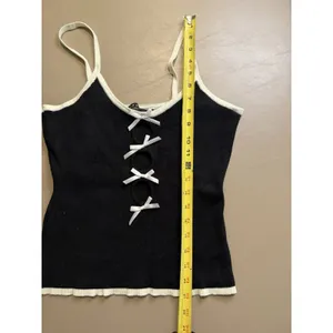 Women’s Lioness Ribbed Knit Cami Top Bow Cutout Black White Contrast Tank Large thumbnail 8