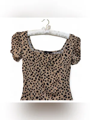 Lulus Women’s Oh Darling Black and Tan Dot Print Puff Sleeve Top Size XS thumbnail 8