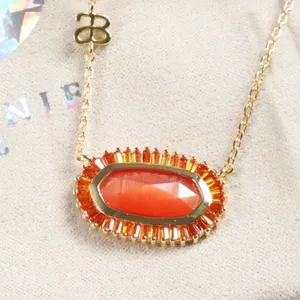 New Alicia Bonnie Kelly Gold Fiery Coral Pendant Necklace thumbnail 2
