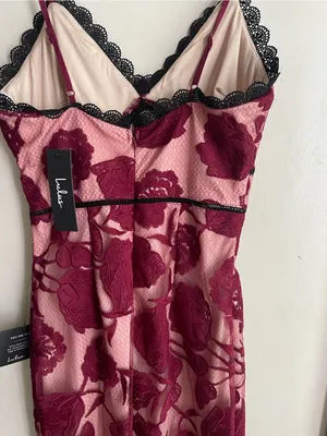 Lulus Alluring Dream Burgundy Floral Mesh Lace Trumpet Midi Dress thumbnail 11