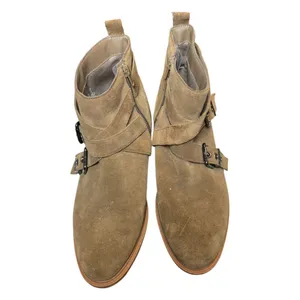 Bleecker and‎ Bond Kelsey Tan Leather Suede Buckle Strap Ankle Booties Size 10 M thumbnail 3