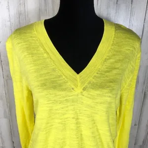 J. Crew Slub Knit V-Neck Long Sleeve Sweater Top L Neon Yellow Bright Blouse thumbnail 4