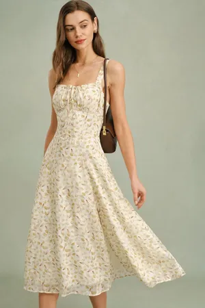 Rihoas Apricot Floral Zipper Slip Midi Dress thumbnail 1