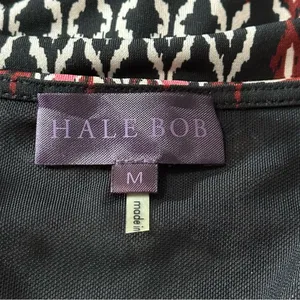 Hale Bob Vintage Womens Size M Black Burgundy Geo Printed Henley Neck Mini Dress thumbnail 5