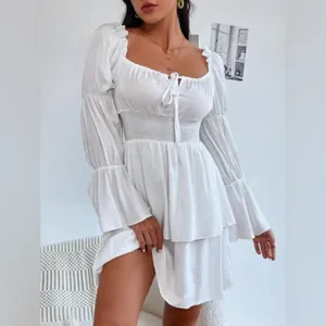 White Ruffle Dress NWT Size XS Cottagecore Boho Off Shoulder Tiered Mini Earthy thumbnail 2
