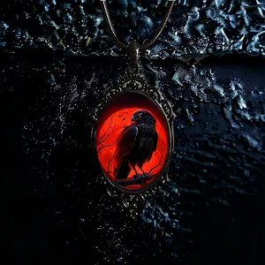 Red Moon Eagle Cameo Necklace Gothic Style Glass Pendent Choker Mystic Witch Jew thumbnail 10