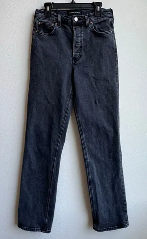 Aritzia Denim Forum Jeans 26x27 Arlo Organic Straight Solid Black Size 26 LONG thumbnail 1