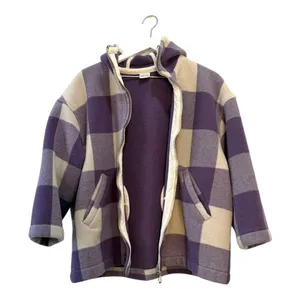United Colors of Benetton Hooded Wool Coat Purple Plaid Women’s 38 thumbnail 4