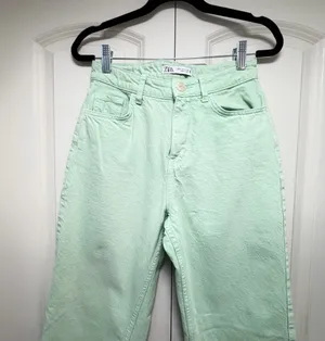 🌿 Not Your Average Blue Denim! 💚 Zara Mint Wide Leg Jeans (US 2 / EUR 34) thumbnail 9