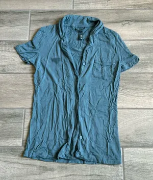 Skims blue button front shirt sleeve pajama top thumbnail 1