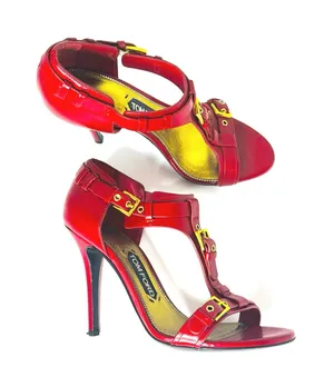 Tom Ford Red Leather Buckle T Strap High Heel Sandals EU 37.5 thumbnail 1