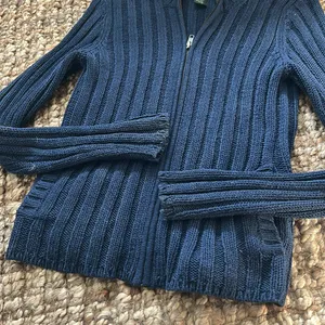 Ralph Lauren Navy Silk Linen Blend Zip Up Knit Sweater Size Small thumbnail 2