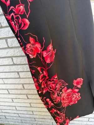 Sleeveless Black Midi Dress with Red Floral Panel thumbnail 6