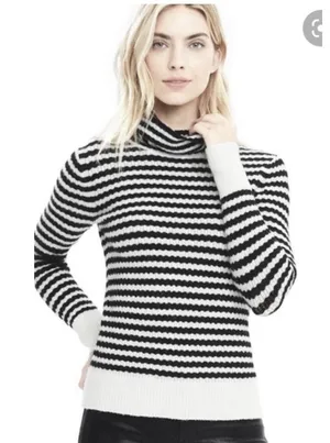 Banana Republic Black & White Filpucci Wool Alapaca Sweater Size Large Striped thumbnail 1
