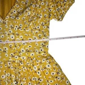 Yellow Ditsy Floral Boho Mini Dress Size PS V Neck Puff Sleeve Tiered Spring Fit thumbnail 5