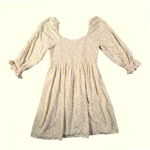 Hollister‎ Floral Mini Dress Womens Small Yellow Smocked Puff Sleeve Babydoll thumbnail 3