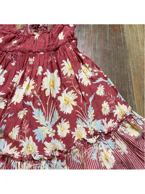 Free People Bali Wild Daisy Mini Dress Ruffle Straps Slip Renaissance Red Small thumbnail 4