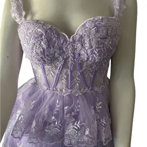 Sweetheart Neck Tiered Ruffle Hem Dress Purple 0 NWT thumbnail 2