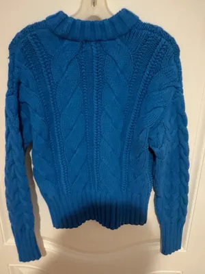 H&M Blue Cable Knit Chunky Sweater XS Oversized Mock Neck Cozy Pullover thumbnail 2