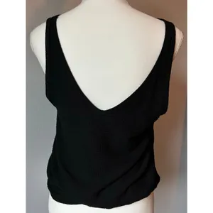 By Anthropologie Classic Black Gathered Breathable Tank Top Size Medium thumbnail 4