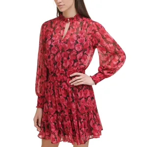 Tommy Hilfiger Womens Floral-Print Chiffon Fit & Flare Dress Red Black Floral 14 thumbnail 9