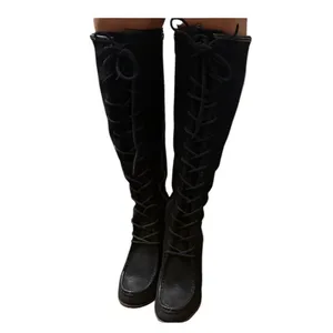 FRYE PARKER MOCCASIN LACE UP KNEE HIGH ZIPPER Black Suede RARE 8 thumbnail 2