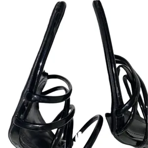 Cape Ribbon Black Strappy Stiletto Heels(Size 8M) thumbnail 7