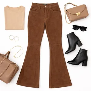 4You Brown Pig Suede Leather Flare Pants 28 Waist Boho Western Vintage NWOT EUC thumbnail 15