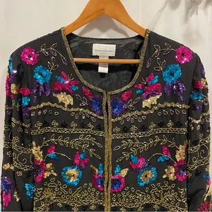 Stunning Drapers & damon’s silk beaded sequin cardigan vintage heavy thumbnail 3