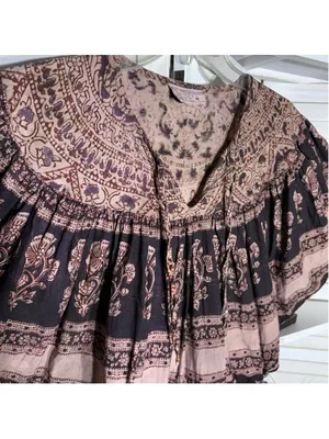 Vintage 70s hippie boho top paisley floral oversized cotton brown whimsigoth M thumbnail 6