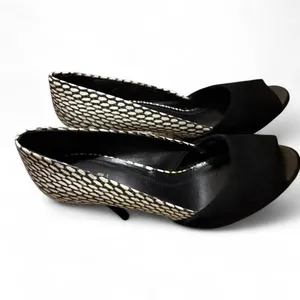 Black and cream Tahari Lyra peep toe stiletto with 4 inch heel thumbnail 2