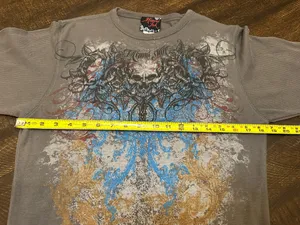 Vintage Miami Ink L/S Thermal Shirt Mens Med Gray Skull Graphic Print Y2K thumbnail 6