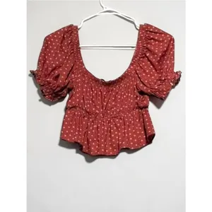 Urban Outfitters Red Floral Peplum Tie-Front Top Size Small thumbnail 2