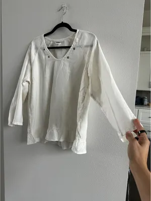 Hot Cotton Women's White Blouse Linen thumbnail 6