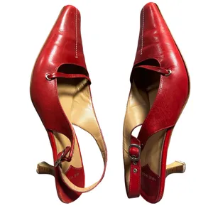 Nine West Red Leather Square Toe Mary Jane Slingback Heels 8.5M Y2K thumbnail 10
