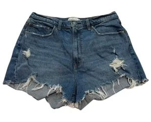 Abercrombie & Fitch High Rise Curve Love The Mom Short in Blue Wash, Size 14/32 thumbnail 1