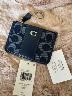 Coach Mini ID Card Case Signature Denim CAN65 NWT Deep Blue Multi thumbnail 1