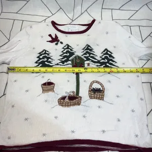 Christopher & Banks Sweater Small White Winter Cardinal‎ Hand Embroidered 2003 thumbnail 4