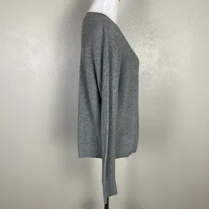 Loft Sweater Top‎ Women L Grey Speckled Ribbed Knit Crew Neck Preppy Lightweight thumbnail 7