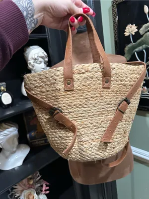 XIX Palms Shorebreak Woven Jute Cooler Backpack – Convertible Straw Bag thumbnail 3
