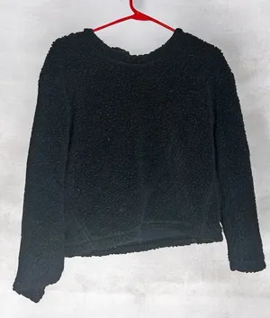 Lululemon Wool Whenever Crew Black Sherpa Fleece Back-Zip Cropped Sweater Size 4 thumbnail 1