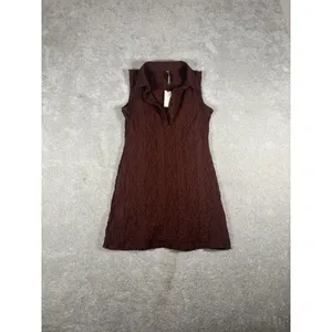 Anthropologie sleeveless textured mini shirt dress brown NWT Liner Collared Xs thumbnail 5