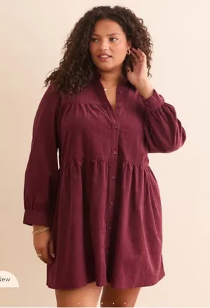 Arula Burgundy Corduroy Tiered Short Dress 1X NWT thumbnail 1