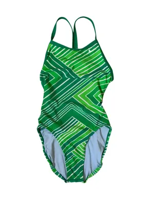 Nike Green Geometric Striped One Piece Swimsuit Racerback Athletic Swim 4 thumbnail 2