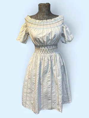 Miss Patina 100% Cotton Embroidered Smocked Off Shoulder Dress Size Small thumbnail 2
