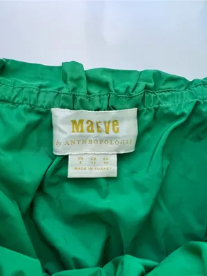 Anthropologie Maeve Women's Smocked Taffeta Tank Green Ruffle Cropped Boho thumbnail 4