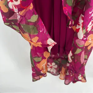 Maggy London Desert Bloom Floral Long‎ Sleeve A-line Dress In Wine Ruffle Trim 2 thumbnail 14