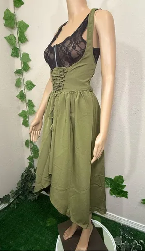Elegant Olive Green Halter Dress New thumbnail 12