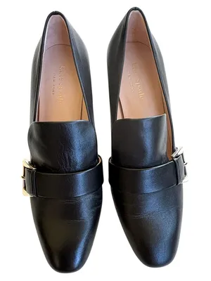 EUC Kate Spade Leather Alia Heels Black Silver Buckle Size 6.5 thumbnail 4